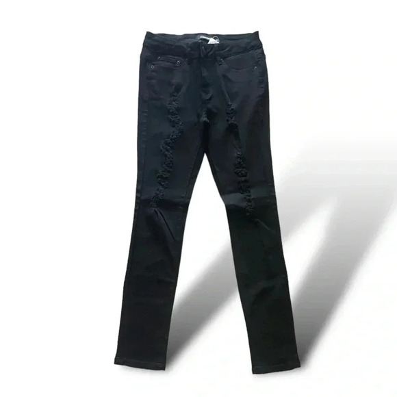 Clingers Denim - Black Distressed Skinny Jeans